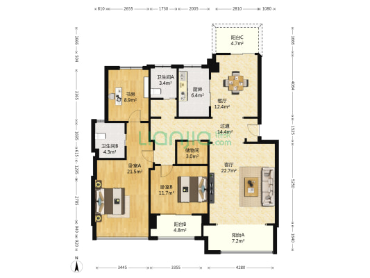 涌金湾 3室2厅2卫 145平方