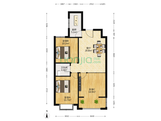 百合东苑 3室1厅1卫 98平方
