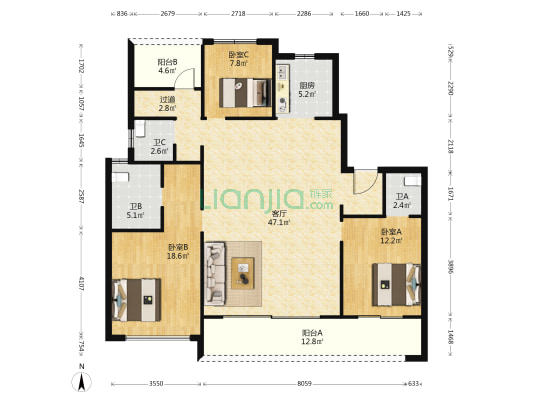 新城时光天昱 3室1厅3卫 143平方