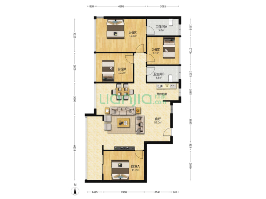 中南菩悦春山居 4室1厅2卫 123平方