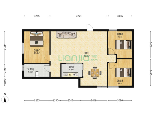 农机大市场(颍东区) 3室1厅1卫 124平方