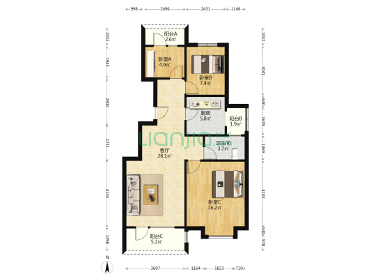 步行5min上高铁，南北通透小洋房-户型图