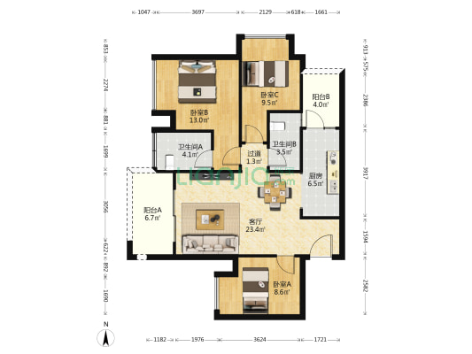 海成南滨上院E2区 3室1厅2卫 99平方