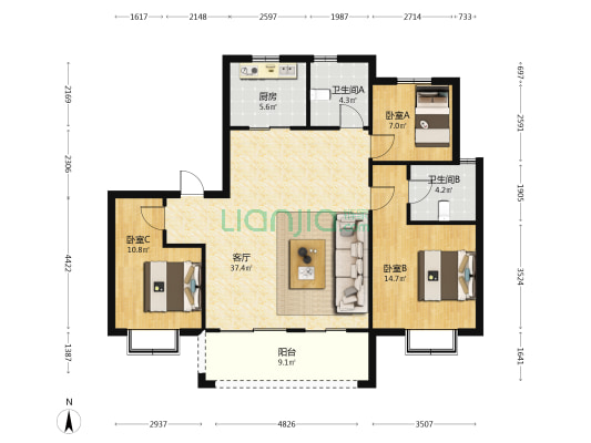 祥生棠樾 3室1厅2卫 123平方