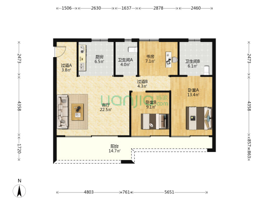 金麟甲第花园 3室1厅2卫 110平方