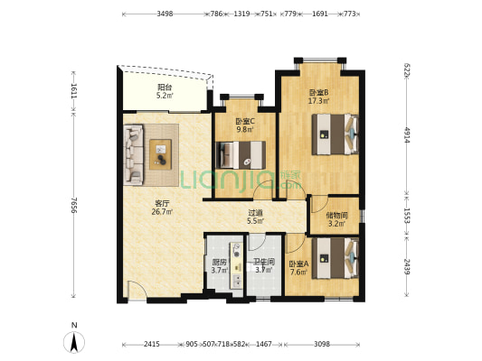 雅安苑 3室1厅1卫 97平方