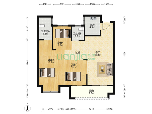 中交香颂 3室1厅2卫 106平方