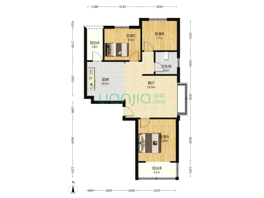 天伦湾馨园 南北通透三居 中高楼层 看房随时-户型图