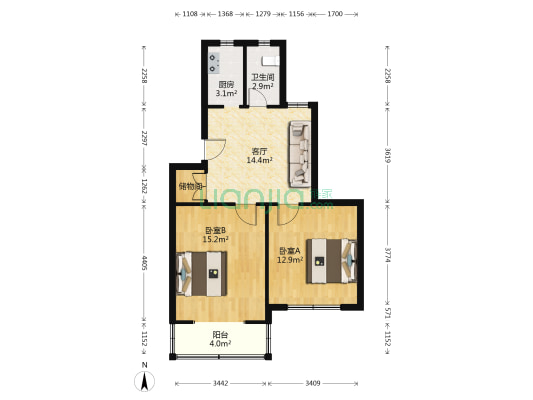 紫薇新村 2室1厅1卫 66平方