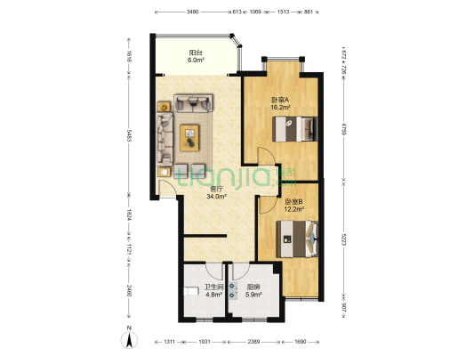 沙湾东二路15号 2室1厅1卫 95平方
