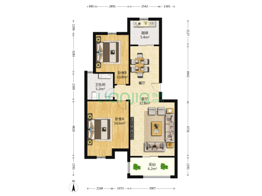 苏商御景湾二期 2室1厅1卫 86平方