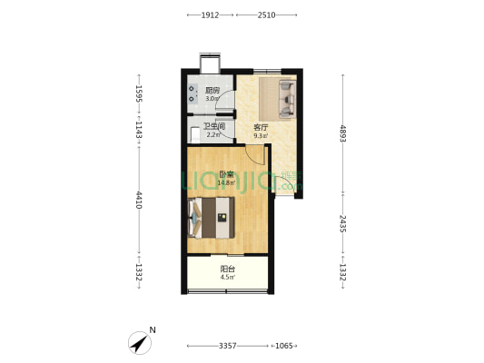 毛纺宿舍 1室1厅1卫 42平方