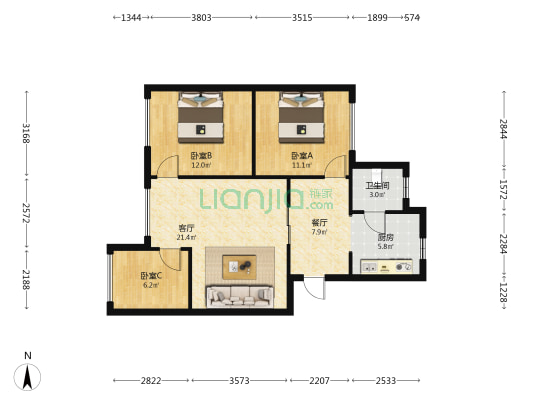 大将路3号 3室2厅1卫 79平方
