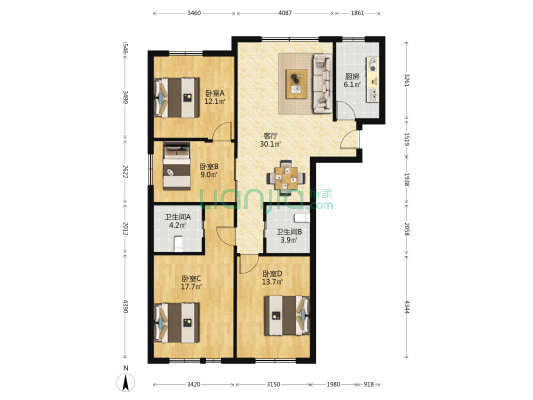 怡馨华庭 4室1厅2卫 129平方