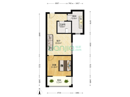 天下荣郡 1室1厅1卫 56平方