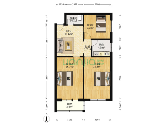 南运巷 3室1厅1卫 83平方