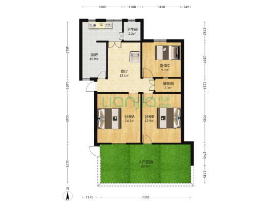 省委老干部局古田村大院 3室1厅1卫 83平方