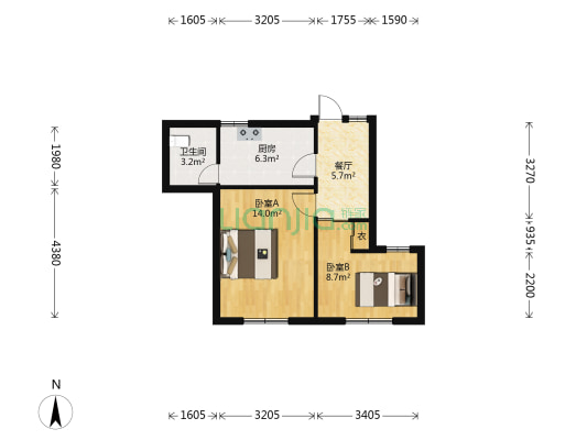 斜土路1358弄 2室1厅1卫 55平方