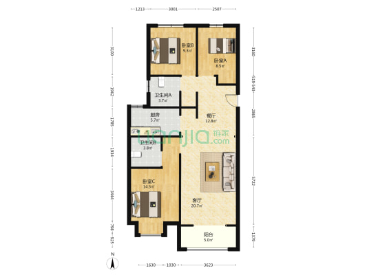 中国中铁诺德城南湖麓院 3室2厅2卫 119平方