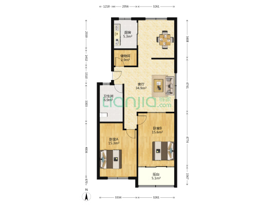 西十里河东街99号 2室1厅1卫 107平方