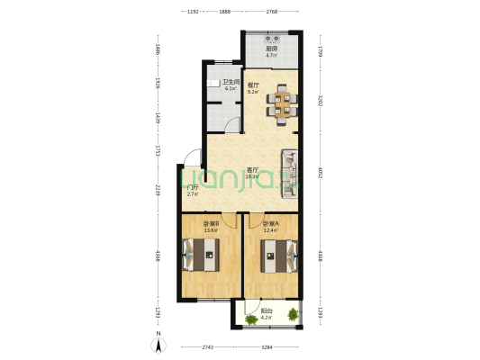 邮政小区(丛台) 2室2厅1卫 84平方