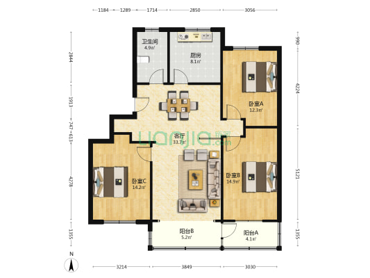 淳东路 3室1厅1卫 111平方