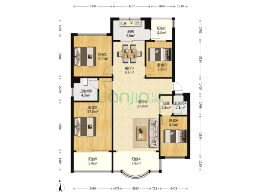 彩信园 4室2厅2卫 118平方
