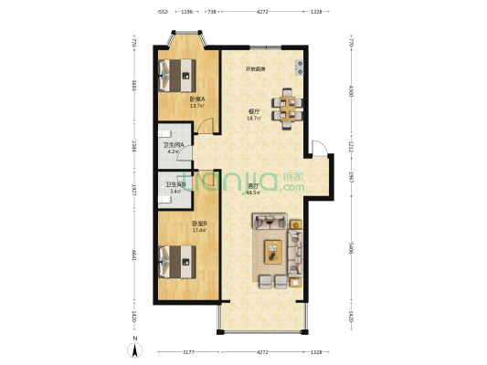 长江新村 2室2厅2卫 133平方