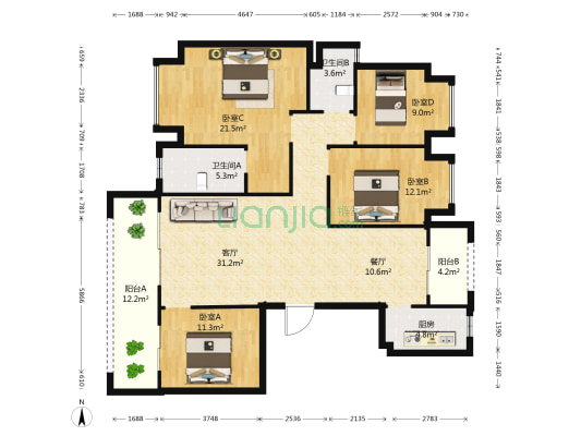 融创澜玥台 4室2厅2卫 143平方