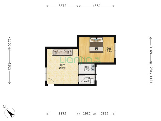 国联大厦 1室1厅1卫 46平方
