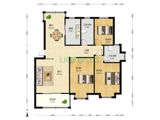 吉祥小区 3室2厅2卫 123平方