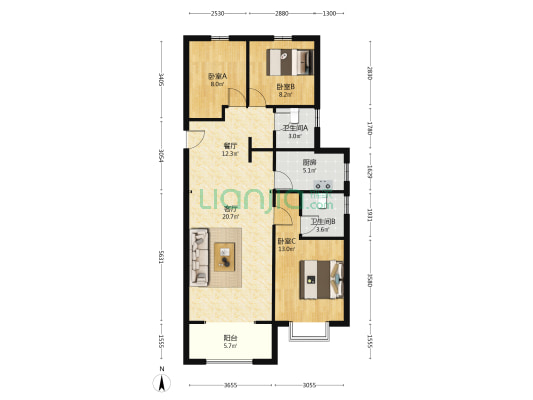 东麓森屿 3室2厅2卫 121平方