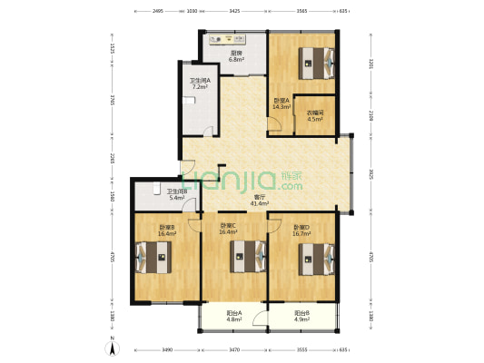 昌平小区 4室1厅2卫 168平方