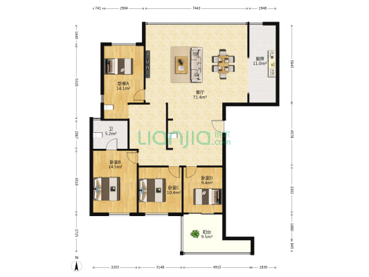 卓越湾汇 4室1厅1卫 300平方