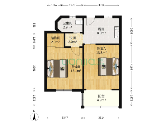 民主东街121号 2室0厅1卫 55平方