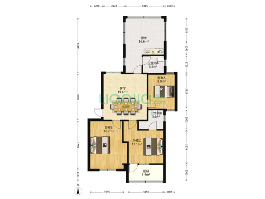 福澳花园 3室1厅2卫 102平方