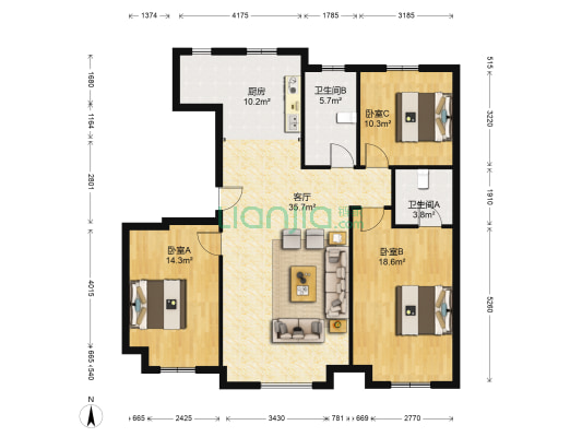 益田硅谷公馆 3室1厅2卫 124平方