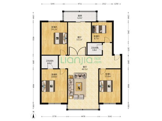 运宇小区 4室2厅2卫 148平方