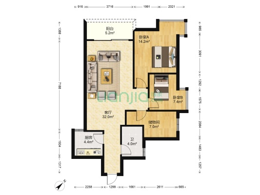 山水黔城半岛公寓 2室1厅1卫 101平方