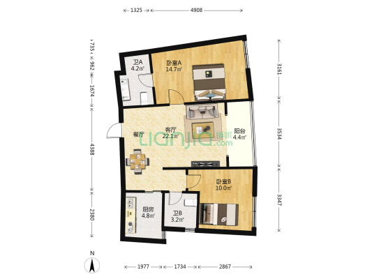 莱茵半岛 2室1厅2卫 94平方
