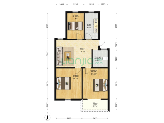 幸福家园(肥西) 3室1厅1卫 84平方