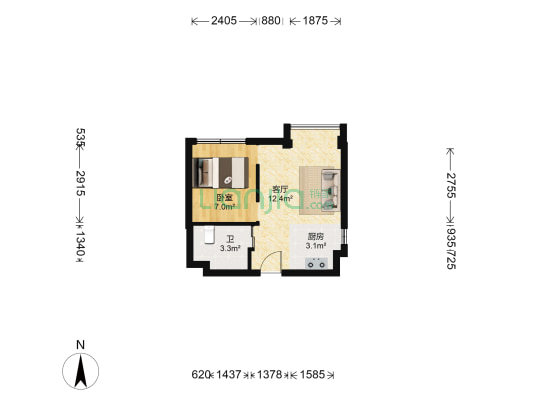 银星苑公寓 1室1厅1卫 39平方