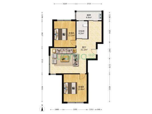 香槟水岸 2室1厅1卫 85平方