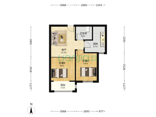 龙泽华府南区 2室1厅1卫 67平方