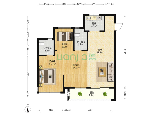 舜新璟园 3室1厅2卫 106平方