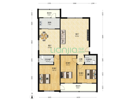 中行家属院 3室2厅2卫 146平方