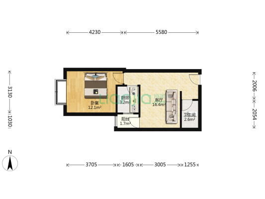 房子中间楼层，无遮挡，精装修，户型方正-户型图