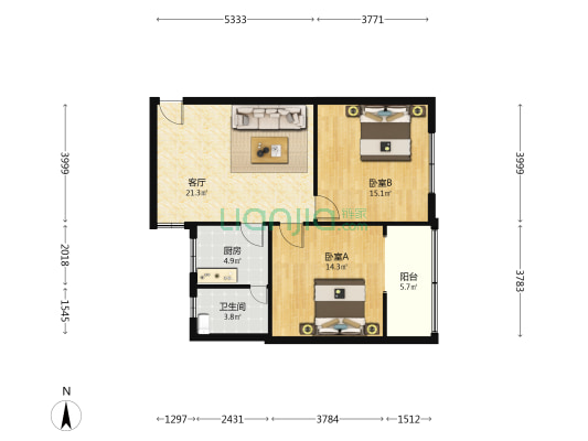 清平巷国土局家属院 2室1厅1卫 88平方