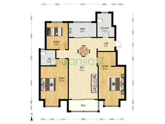 金都花苑西南区 3室1厅2卫 132平方