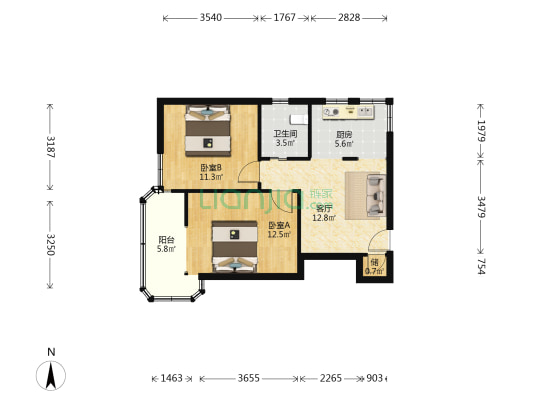 悦华小区 2室1厅1卫 61平方